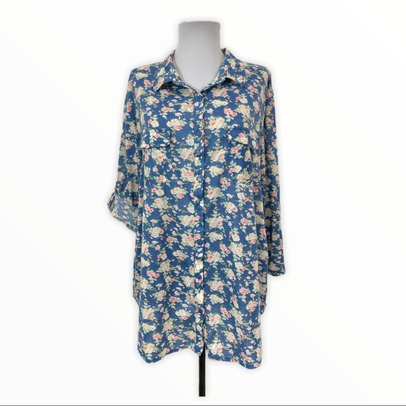 Love Potion Tops - Love Potion NEW Button Down Blouse Knit Floral 2X